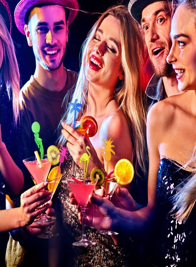 Willinglong 100 Assorted Tropical Swizzle Sticks Bar Cocktail Stirrers Luau Palm Tree Flamingo Fun Reusable Novelty Beverage Cocktail Margarita Tiki Drink Stirring Sticks for Birthday Wedding Party - Image 4